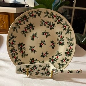 Festive Holly Cake Plate and Server Set